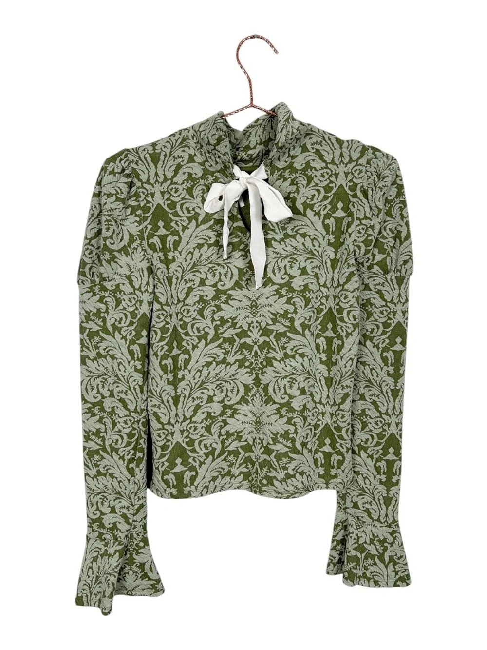 By Anthropologie Puff-Sleeve Turtleneck Jacquard Top